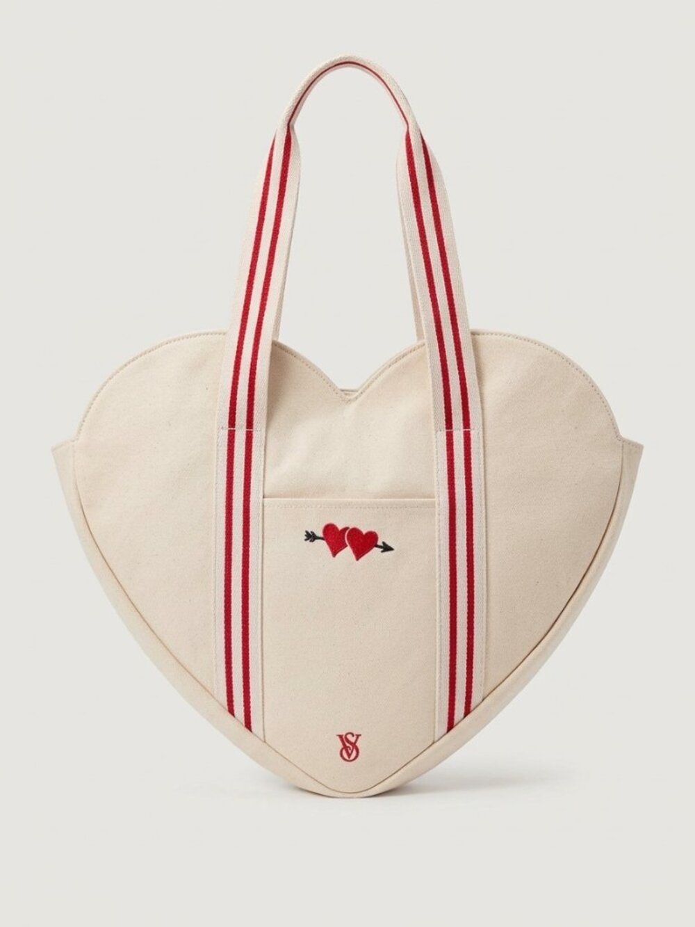 New! Victoria's Secret Cream Canvas Heart-Shaped Tote Bag One Size 50451